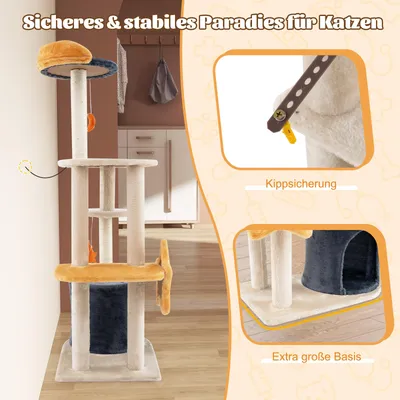GIANTEX Mond-Stern Katzenbaum Mit Sisalpfosten Plattform Und Katzenhöhle GIANTEX Mond-Stern Katzenbaum Mit Sisalpfosten Plattform Und Katzenhöhle
