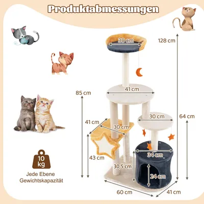 GIANTEX Mond-Stern Katzenbaum Mit Sisalpfosten Plattform Und Katzenhöhle GIANTEX Mond-Stern Katzenbaum Mit Sisalpfosten Plattform Und Katzenhöhle