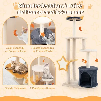 GIANTEX Arbre à Chat Maine Coon 128cm - Griffoirs Etoile et Lune