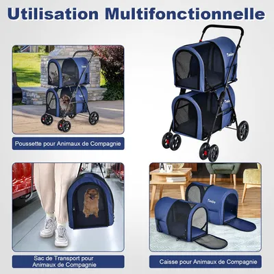 GIANTEX Poussette 2 Étages pour Chien Chat Détachable et Pliable GIANTEX Poussette 2 Étages pour Chien Chat Détachable et Pliable