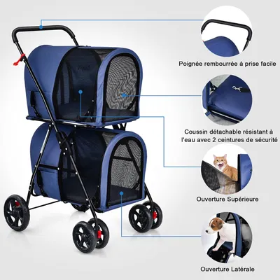 GIANTEX Poussette 2 Étages pour Chien Chat Détachable et Pliable GIANTEX Poussette 2 Étages pour Chien Chat Détachable et Pliable