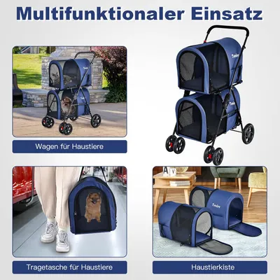 GIANTEX Doppelter Faltbarer Haustierwagen Mit Rädern Für Katzen Und Hunde