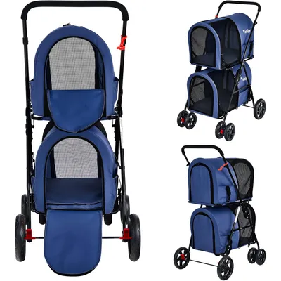 GIANTEX Poussette 2 Étages pour Chien Chat Détachable et Pliable