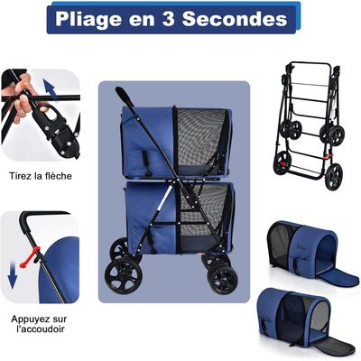 GIANTEX Poussette 2 Étages pour Chien Chat Détachable et Pliable