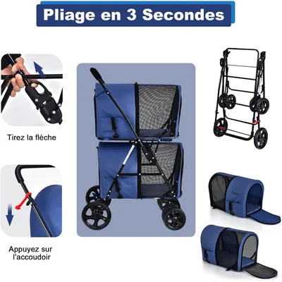 GIANTEX Poussette 2 Étages pour Chien Chat Détachable et Pliable GIANTEX Poussette 2 Étages pour Chien Chat Détachable et Pliable