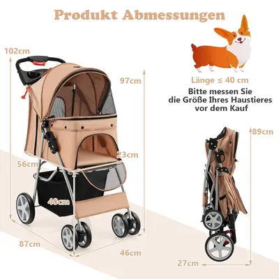 GIANTEX Faltbarer Haustierbuggy Mit Verdeck Für Kleine Und Mittlere Tiere GIANTEX Faltbarer Haustierbuggy Mit Verdeck Für Kleine Und Mittlere Tiere