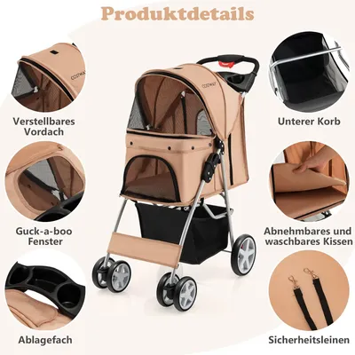 GIANTEX Faltbarer Haustierbuggy Mit Verdeck Für Kleine Und Mittlere Tiere GIANTEX Faltbarer Haustierbuggy Mit Verdeck Für Kleine Und Mittlere Tiere