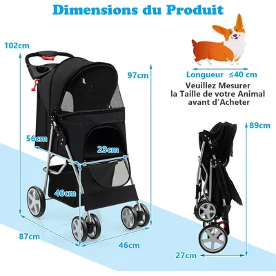 GIANTEX Poussette Pliable pour Chien et Chat