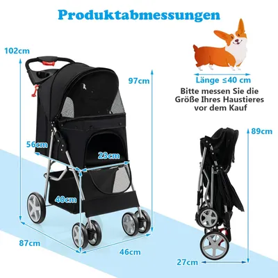 GIANTEX Faltbarer Haustierbuggy Mit Verdeck Für Kleine Und Mittlere Tiere GIANTEX Faltbarer Haustierbuggy Mit Verdeck Für Kleine Und Mittlere Tiere