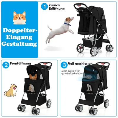 GIANTEX Faltbarer Haustierbuggy Mit Verdeck Für Kleine Und Mittlere Tiere GIANTEX Faltbarer Haustierbuggy Mit Verdeck Für Kleine Und Mittlere Tiere