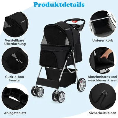 GIANTEX Faltbarer Haustierbuggy Mit Verdeck Für Kleine Und Mittlere Tiere GIANTEX Faltbarer Haustierbuggy Mit Verdeck Für Kleine Und Mittlere Tiere