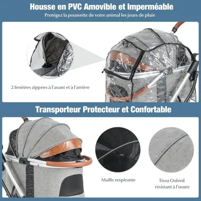 GIANTEX Poussette pour Chien Chat 3-en-1 à 4 Roues
