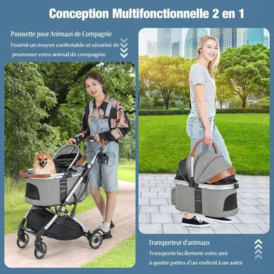 GIANTEX Poussette pour Chien Chat 3-en-1 à 4 Roues