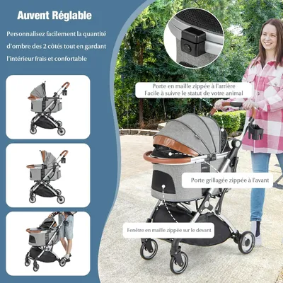 GIANTEX Poussette pour Chien Chat 3-en-1 à 4 Roues