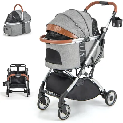 GIANTEX Poussette pour Chien Chat 3-en-1 à 4 Roues