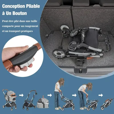 GIANTEX Poussette pour Chien Chat 3-en-1 à 4 Roues