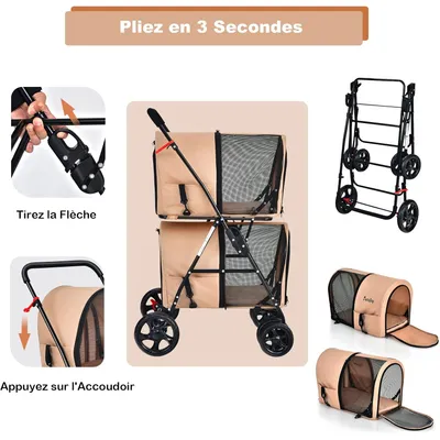 GIANTEX Poussette 2 Étages pour Chien Chat Détachable et Pliable
