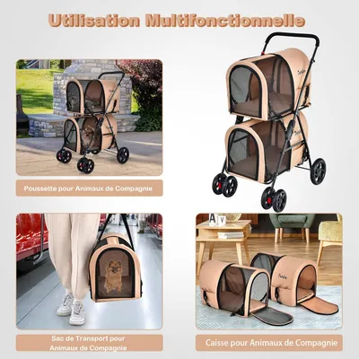 GIANTEX Poussette 2 Étages pour Chien Chat Détachable et Pliable