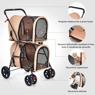GIANTEX Poussette 2 Étages pour Chien Chat Détachable et Pliable