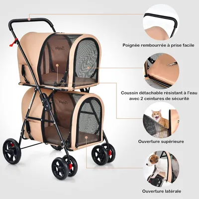 GIANTEX Poussette 2 Étages pour Chien Chat Détachable et Pliable