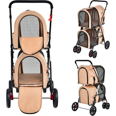 GIANTEX Poussette 2 Étages pour Chien Chat Détachable et Pliable