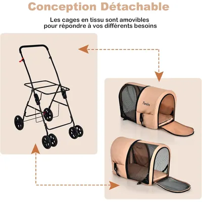 GIANTEX Poussette 2 Étages pour Chien Chat Détachable et Pliable