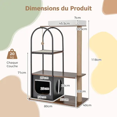 Giantex Arbre à Chat 118CM, Cadre en Métal, Coussins Amovibles