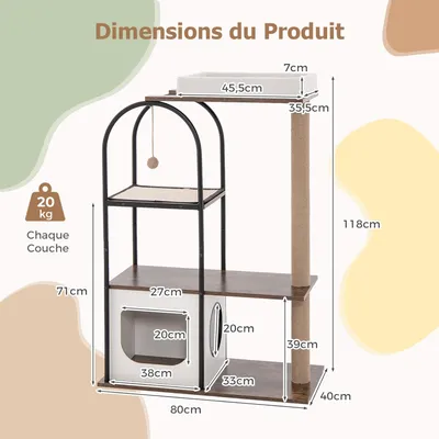 Giantex Arbre à Chat 118CM, Cadre en Métal, Coussins Amovibles