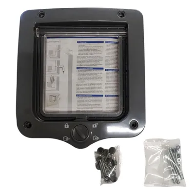 Chatière 4 positions 20 x 22 cm extérieur total, grise, pour chat.