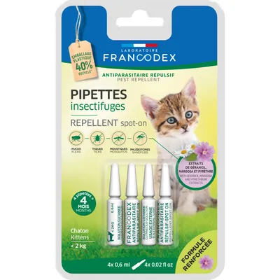 4 Pipettes Insectifuges pour Chatons moins de 2 kg formule renforcée