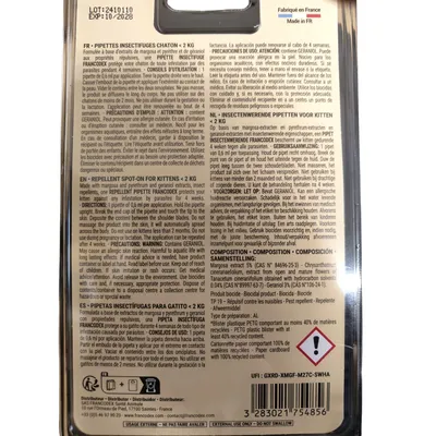 Francodex - 4 Pipettes Insectifuges pour Chatons moins de 2 kg formule renf