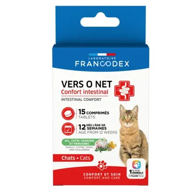 Francodex - Vers O Net Confort Intestinal 15 comprimes  pour chat Francodex - Vers O Net Confort Intestinal 15 comprimes  pour chat