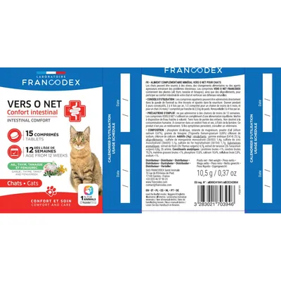 Vers O Net Confort Intestinal 15 comprimes  pour chat