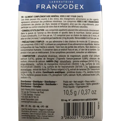 Francodex - Vers O Net Confort Intestinal 15 comprimes  pour chat
