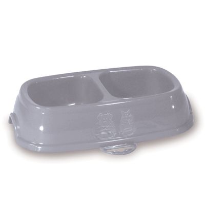 Ecuelle double bol 2 x 200 ml, gris en plastique, pour chat