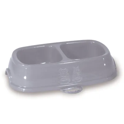 animallparadise - Ecuelle double bol 2 x 200 ml, gris en plastique, pour ch