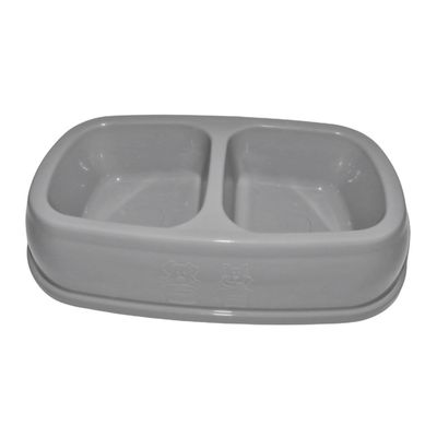 Ecuelle double bol 2 x 200 ml, gris en plastique, pour chat