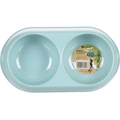Gamelle double en plastique recyclé MUK 2 x 200 ml pour chien et chat.