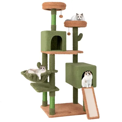 GIANTEX Arbre à Chat en Forme de Cactus Vert 152cm, avec 2 Perchoirs