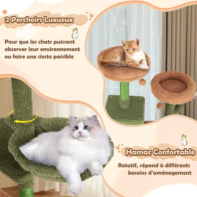 GIANTEX Arbre à Chat en Forme de Cactus Vert 152cm, avec 2 Perchoirs