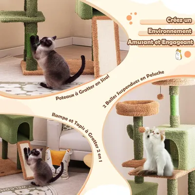 GIANTEX Arbre à Chat en Forme de Cactus Vert 152cm, avec 2 Perchoirs