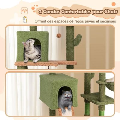 GIANTEX Arbre à Chat en Forme de Cactus Vert 152cm, avec 2 Perchoirs