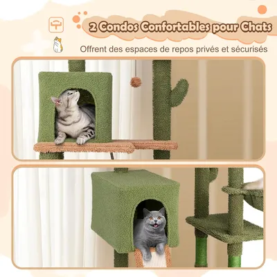GIANTEX Arbre à Chat en Forme de Cactus Vert 152cm, avec 2 Perchoirs