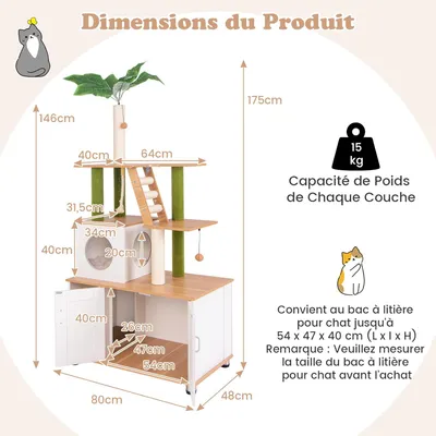 GIANTEX Arbre à Chat 2 en 1 avec Meuble Litière pour Chat, Condo