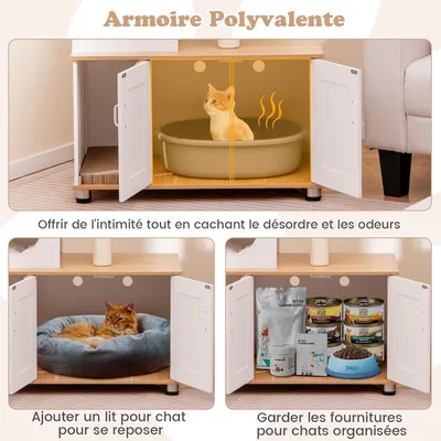 GIANTEX Arbre à Chat 2 en 1 avec Meuble Litière pour Chat, Condo