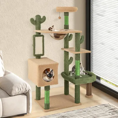 GIANTEX Arbre à Chat Design 150cm, Arbre a Chat en Forme de Cactus Vert