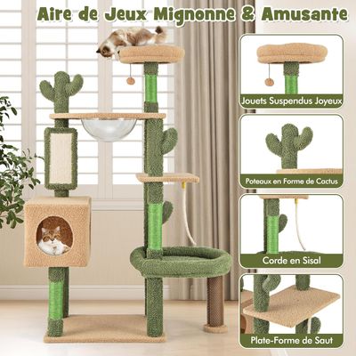 GIANTEX Arbre à Chat Design 150cm, Arbre a Chat en Forme de Cactus Vert