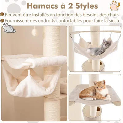 GIANTEX Arbre à Chat en Bois 187cm - Poteaux à Gratter en Sisal
