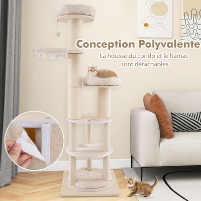 GIANTEX Arbre à Chat en Bois 187cm - Poteaux à Gratter en Sisal