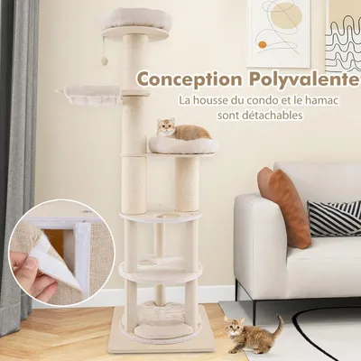 GIANTEX Arbre à Chat en Bois 187cm - Poteaux à Gratter en Sisal